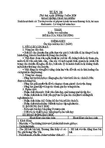 Kế hoạch bài dạy Tiếng Việt + Hoạt động trải nghiệm Khối 3 - Tuần 36 - Năm học 2023-2024