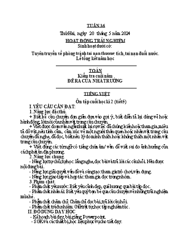 Kế hoạch bài dạy Tiếng Việt + Hoạt động trải nghiệm Lớp 3 - Tuần 36 - Năm học 2023-2024