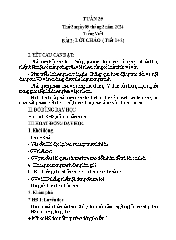 Kế hoạch bài dạy Tiếng Việt + Toán 1 - Tuần 25 - Năm học 2023-2024