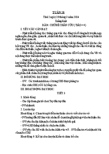 Kế hoạch bài dạy Tiếng Việt + Toán Khối 1 - Tuần 28 - Năm học 2023-2024
