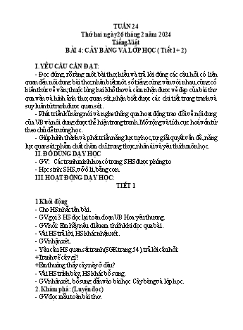 Kế hoạch bài dạy Tiếng Việt + Toán Lớp 1 - Tuần 25 - Năm học 2023-2024