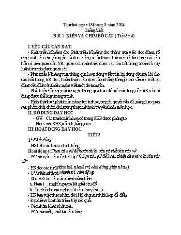 Kế hoạch bài dạy Tiếng Việt + Toán + Tự nhiên xã hội Lớp 1 - Tuần 27 - Năm học 2023-2024