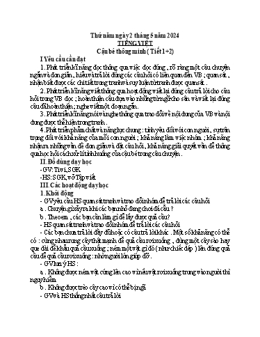 Kế hoạch bài dạy Tiếng Việt + Tự nhiên xã hội Khối 1 - Tuần 33 - Năm học 2023-2024