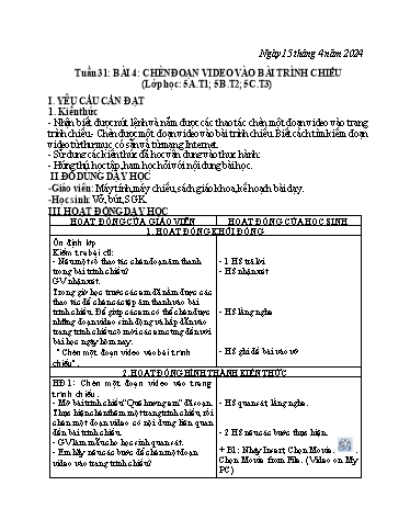 Kế hoạch bài dạy Tin học Lớp 3+4+5 - Tuần 31 - Năm học 2023-2024