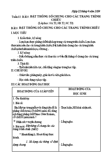 Kế hoạch bài dạy Tin học Lớp 3+4+5 - Tuần 32 - Năm học 2023-2024