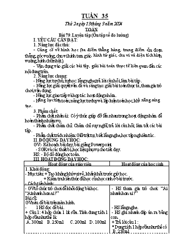 Kế hoạch bài dạy Toán + Đạo đức + Hoạt động trải nghiệm Lớp 3 - Tuần 35 - Năm học 2023-2024