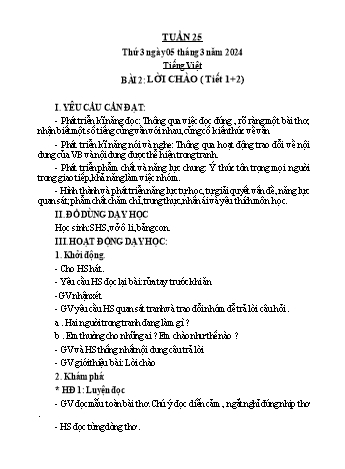 Kế hoạch bài dạy Toán + Tiếng Việt 1 - Tuần 25 - Năm học 2023-2024