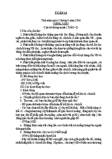 Kế hoạch bài dạy Toán + Tiếng Việt 1 - Tuần 33 - Năm học 2023-2024