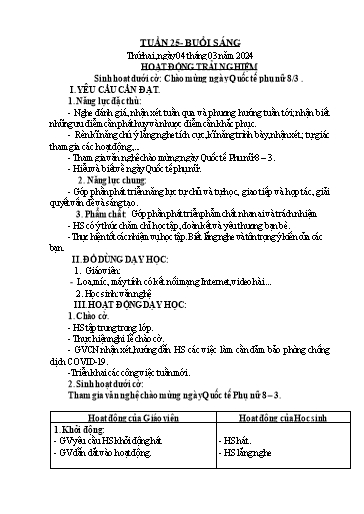 Kế hoạch bài dạy Toán + Tiếng Việt + Hoạt động trải nghiệm Khối 2 - Tuần 25 - Năm học 2023-2024
