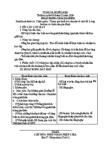 Kế hoạch bài dạy Toán + Tiếng Việt + Hoạt động trải nghiệm Khối 2 - Tuần 19 - Năm học 2023-2024
