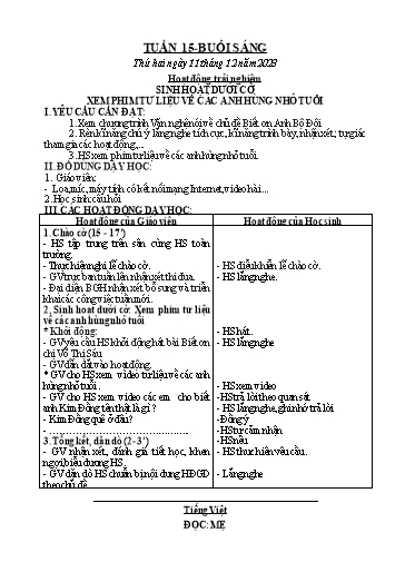 Kế hoạch bài dạy Toán + Tiếng Việt + Hoạt động trải nghiệm Lớp 2 - Tuần 15 - Năm học 2023-2024
