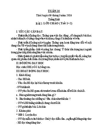 Kế hoạch bài dạy Toán + Tiếng Việt Lớp 1 - Tuần 25 - Năm học 2023-2024
