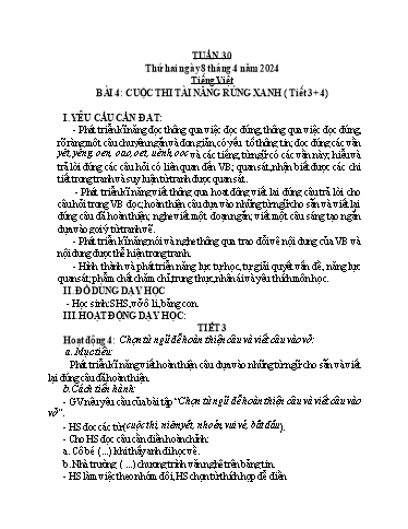 Kế hoạch bài dạy Toán + Tiếng Việt Lớp 1 - Tuần 30 - Năm học 2023-2024