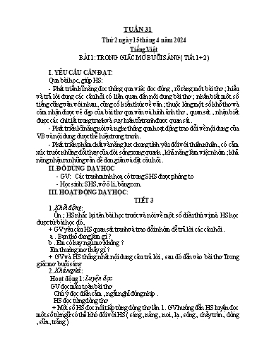 Kế hoạch bài dạy Toán + Tiếng Việt Lớp 1 - Tuần 31 - Năm học 2023-2024
