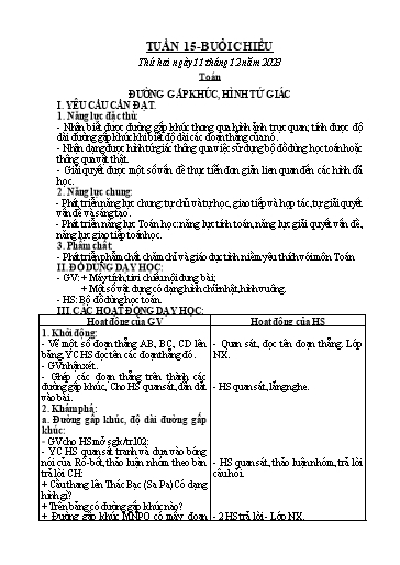 Kế hoạch bài dạy Toán + Tiếng Việt Lớp 2 - Tuần 15 - Năm học 2023-2024