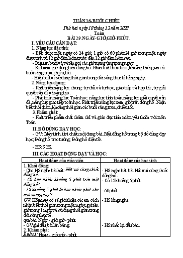 Kế hoạch bài dạy Toán + Tiếng Việt Lớp 2 - Tuần 16 - Năm học 2023-2024