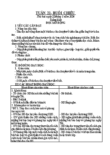 Kế hoạch bài dạy Toán + Tiếng Việt Lớp 2 - Tuần 21 - Năm học 2023-2024