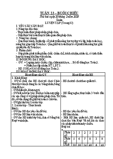 Kế hoạch bài dạy Toán + Tiếng Việt Lớp 2 - Tuần 23 - Năm học 2023-2024