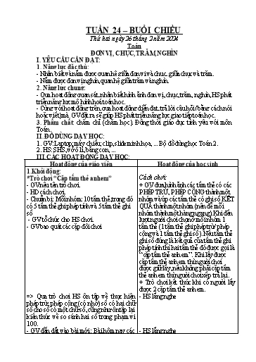 Kế hoạch bài dạy Toán + Tiếng Việt Lớp 2 - Tuần 24 - Năm học 2023-2024