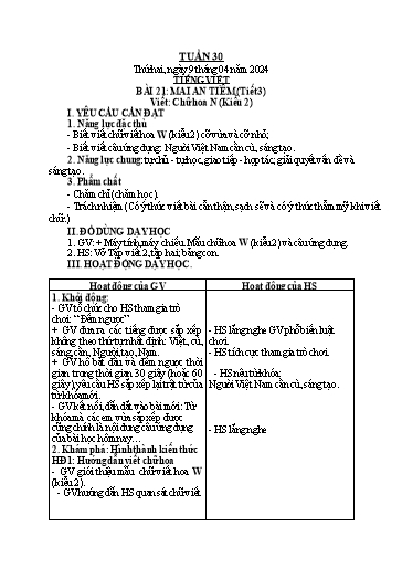 Kế hoạch bài dạy Toán + Tiếng Việt Lớp 2 - Tuần 30 - Năm học 2023-2024