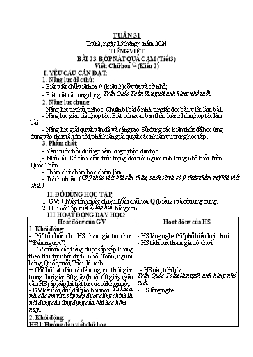 Kế hoạch bài dạy Toán + Tiếng Việt Lớp 2 - Tuần 31 - Năm học 2023-2024