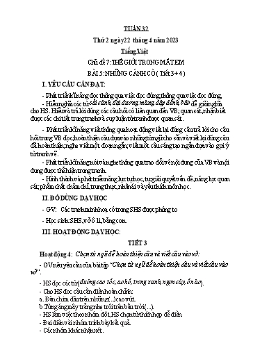 Kế hoạch bài dạy Toán + Tiếng Việt + Tự nhiên xã hội Lớp 1 - Tuần 32 - Năm học 2023-2024