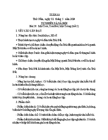 Kế hoạch bài dạy Toán + Tiếng Việt + Tự nhiên xã hội Lớp 3 - Tuần 33 - Năm học 2023-2024