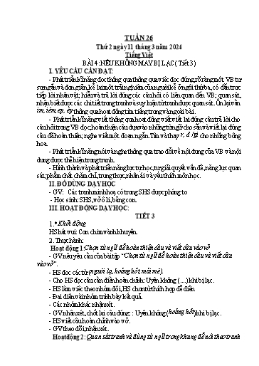 Kế hoạch bài dạy Tự nhiên xã hội + Toán + Tiếng Việt Lớp 1 - Tuần 26 - Năm học 2023-2024