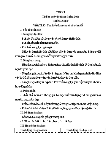 KHBD các môn Lớp 3 - Tuần 1 - Năm học 2023-2024