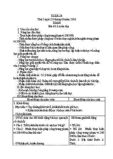 KHBD các môn Lớp 3 - Tuần 28 - Năm học 2023-2024