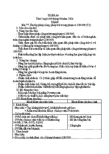 KHBD các môn Lớp 3 - Tuần 34 - Năm học 2023-2024