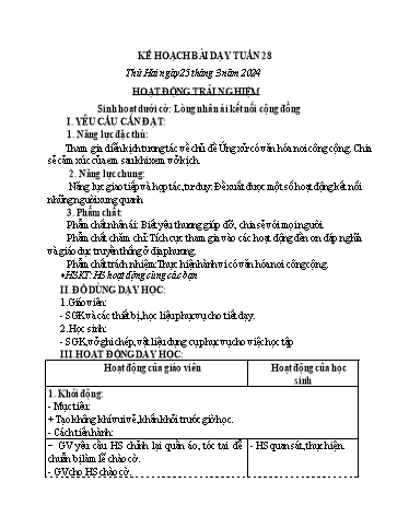 KHBD các môn Lớp 4 - Tuần 28 - Năm học 2023-2024