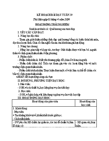 KHBD các môn Lớp 4 - Tuần 29 - Năm học 2023-2024