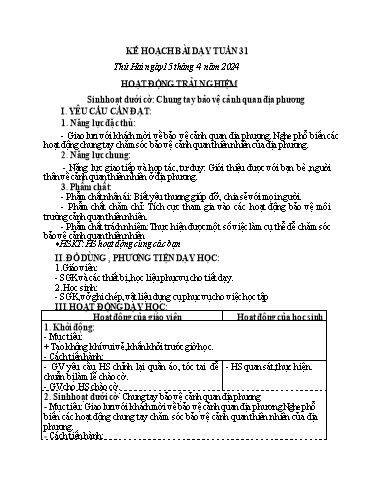 KHBD các môn Lớp 4 - Tuần 31 - Năm học 2023-2024
