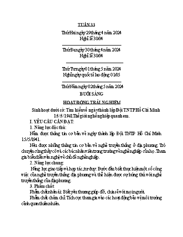 KHBD các môn Lớp 4 - Tuần 33 - Năm học 2023-2024