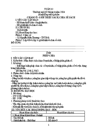 KHBD các môn Lớp 5 - Tuần 32 - Năm học 2023-2024