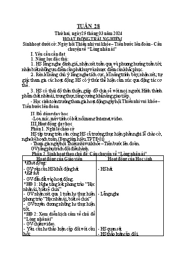 KHBD Tiếng Việt + Toán + Hoạt động trải nghiệm Lớp 3 - Tuần 28 - Năm học 2023-2024