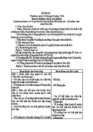 KHBD Tiếng Việt + Toán + Hoạt động trải nghiệm Lớp 3 - Tuần 35 - Năm học 2023-2024