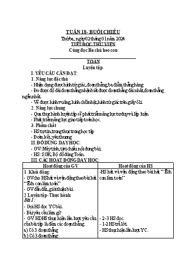 KHBD Toán + Tiếng Việt Lớp 2 - Tuần 18 - Năm học 2023-2024