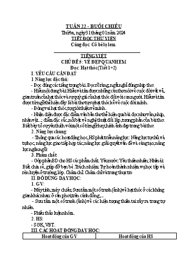 KHBD Toán + Tiếng Việt Lớp 2 - Tuần 22 - Năm học 2023-2024