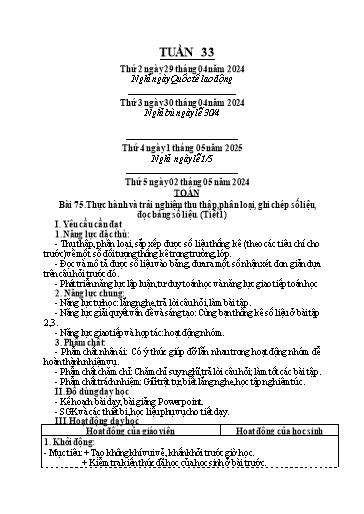 KHBD Toán + Tự nhiên xã hội + Đạo đức Lớp 3 - Tuần 33 - Năm học 2023-2024